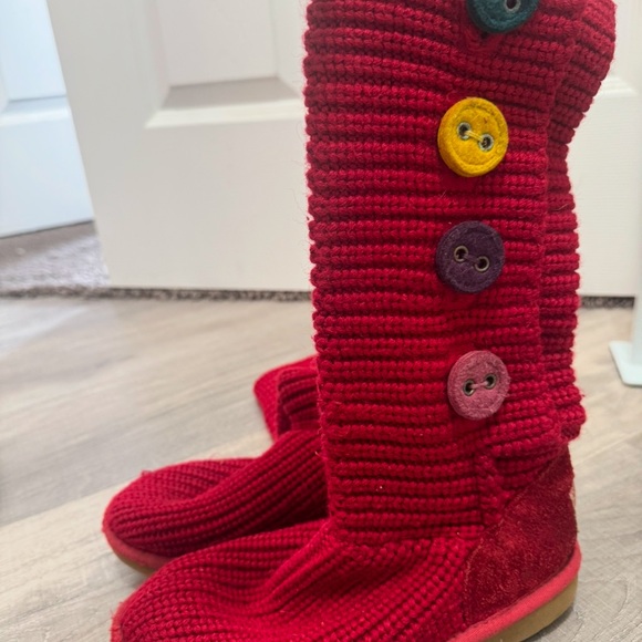 UGG Shoes - Uggs Vibrant Red Knit Boots with Multicolor Buttons